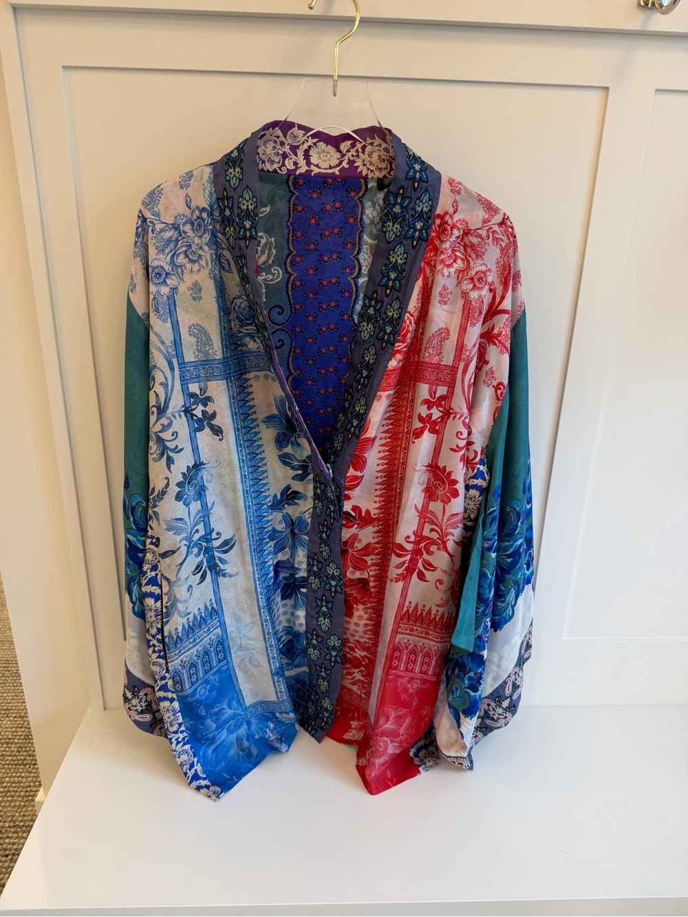 Johnny Was Multicolor Printed Open Kimono Jacket in Blue, Red, Purple, Teal